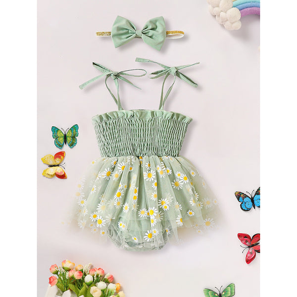 Baby Girl Floral Romper Dress Set with Bow Headband