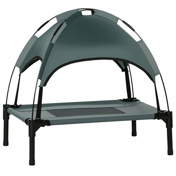 Elevated Dog Bed With Removable Canopy, Outdoor Dog Cot With UV Protection Canopy Shade, 24 Inch Pet Bed For Camping, Gray